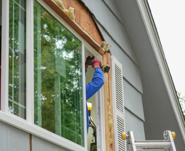 New double-hung replacement windows with white trim in a residential home